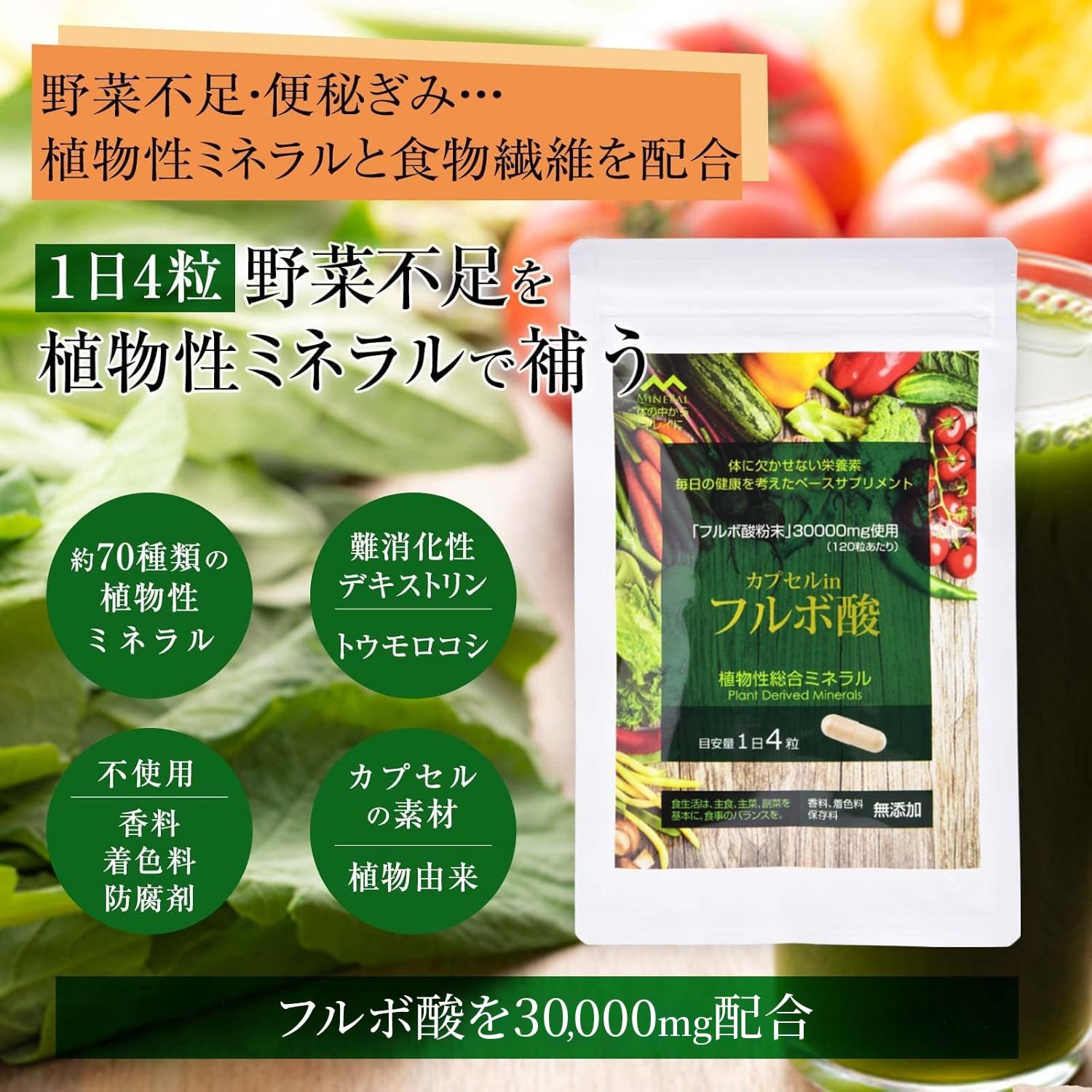 ORGANIC MINERAL|オーガニック フルボ酸カプセル カラダに優しい植物性総合ミネラル デキストリン 配合 120粒