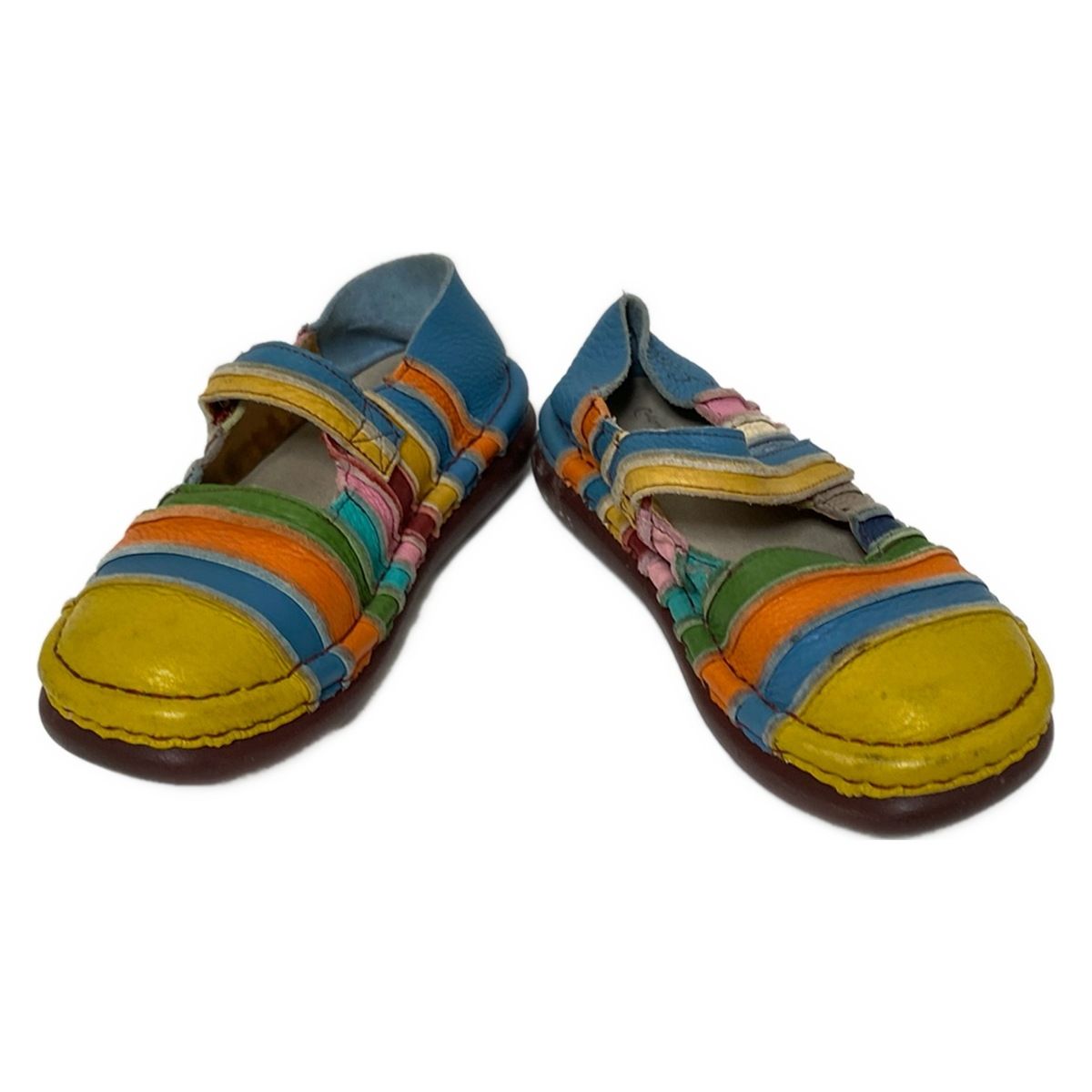 Estacion エスタシオン シューズ M レディース - ダークイエロー×ブルー×マルチ ボーダー レザー