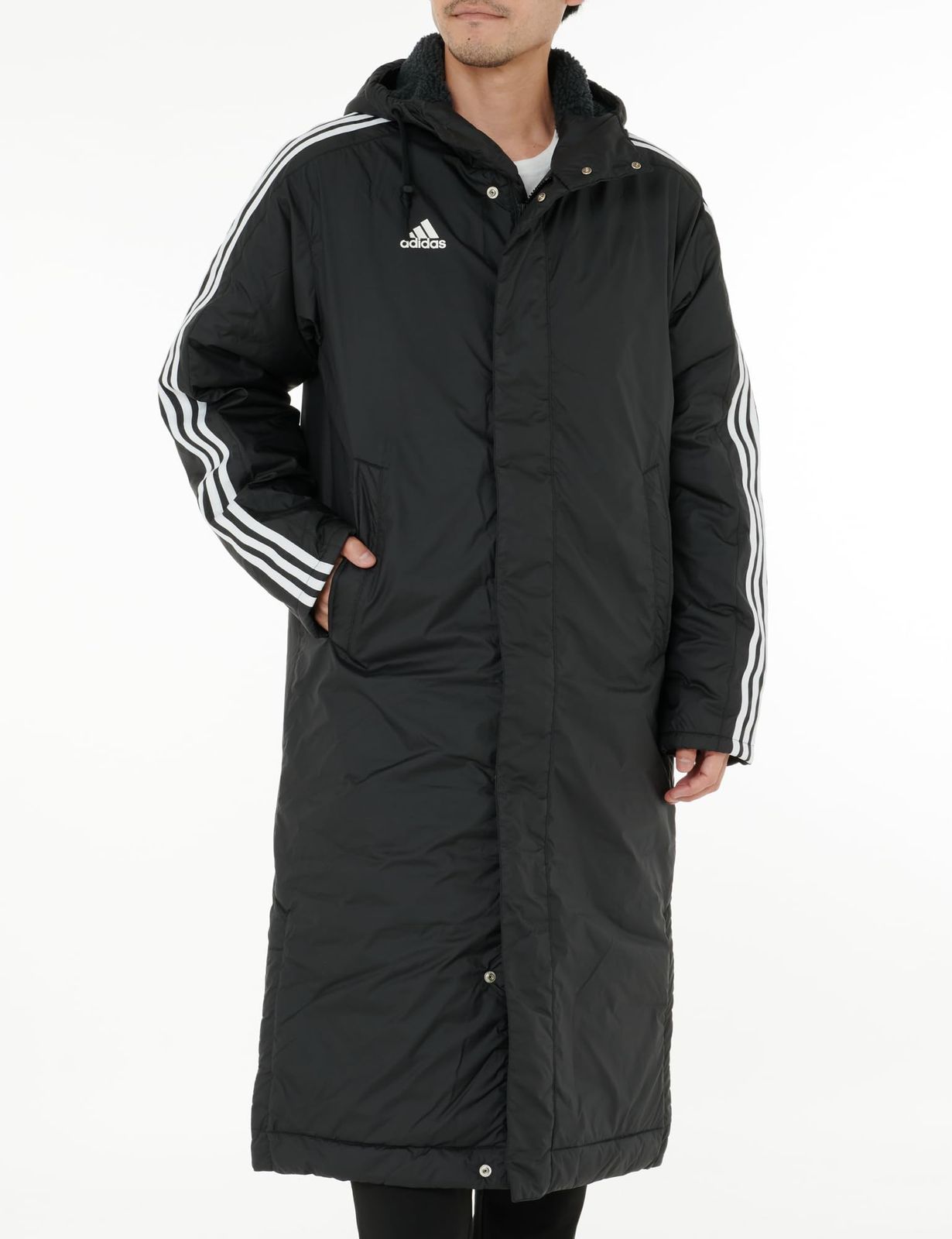 アディダス コート マストハブ 3ストライプス ロングボアコート メンズ KWX 71 ブラック ホワイト JG 8512 M