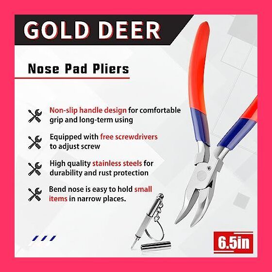 【スタッフおすすめ！】GOLD DEER 先曲ヤットコ メガネ専用 眼鏡 ペンチ 先曲がりラジオペンチ メガネ やっとこ メガネプライヤー 眼鏡アジャストプライヤー 先曲ラジオペンチ 眼鏡修理ペンチ メガネヤットコ 鼻あて調整 メガネ調整ペ