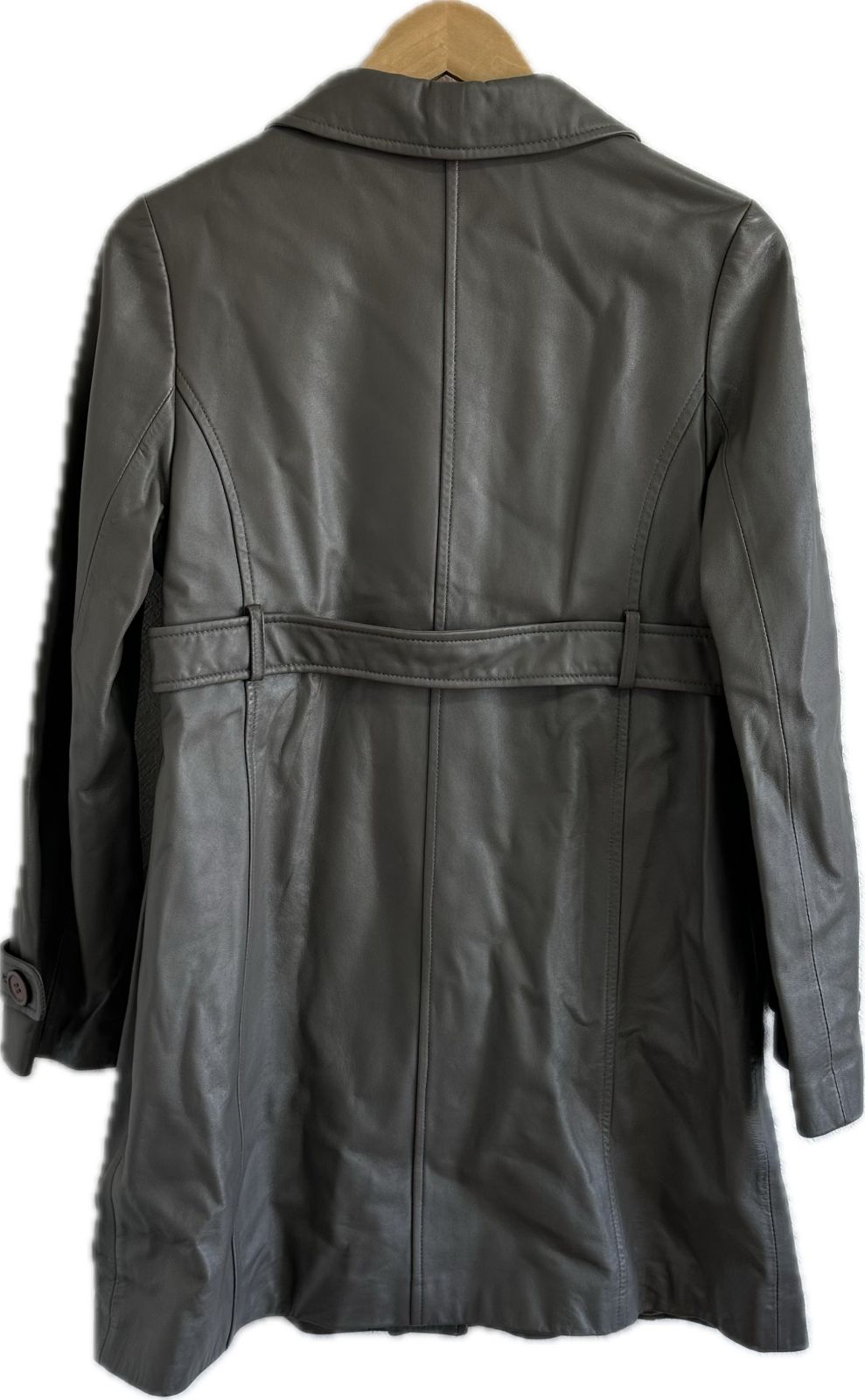 Z1592【美品】BALMAINバルマン レザーコートアウター グレー 羊革