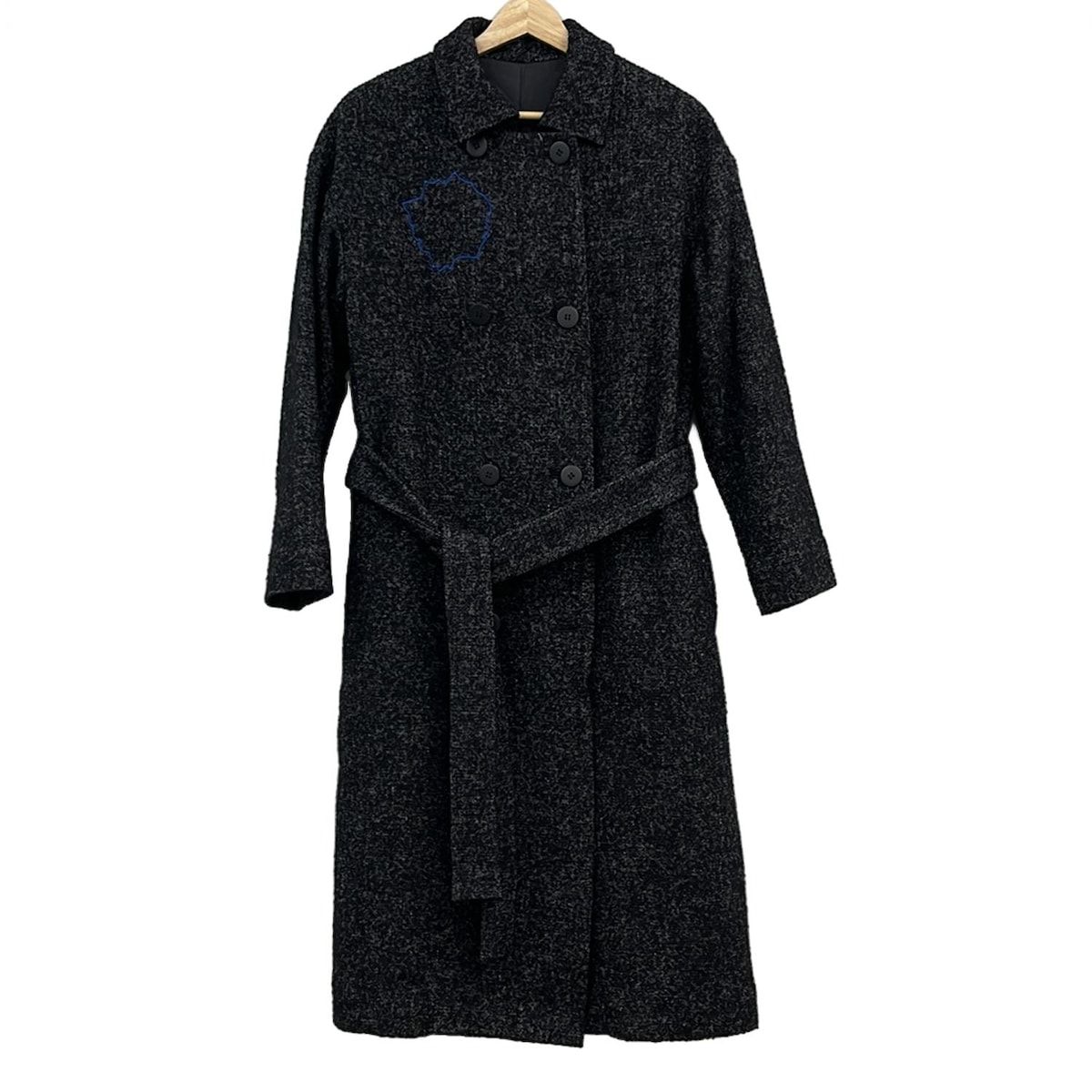 CACUMA カクマ コート サイズS レディース - 黒×グレー×ブルー 長袖 ロング丈 中綿 冬