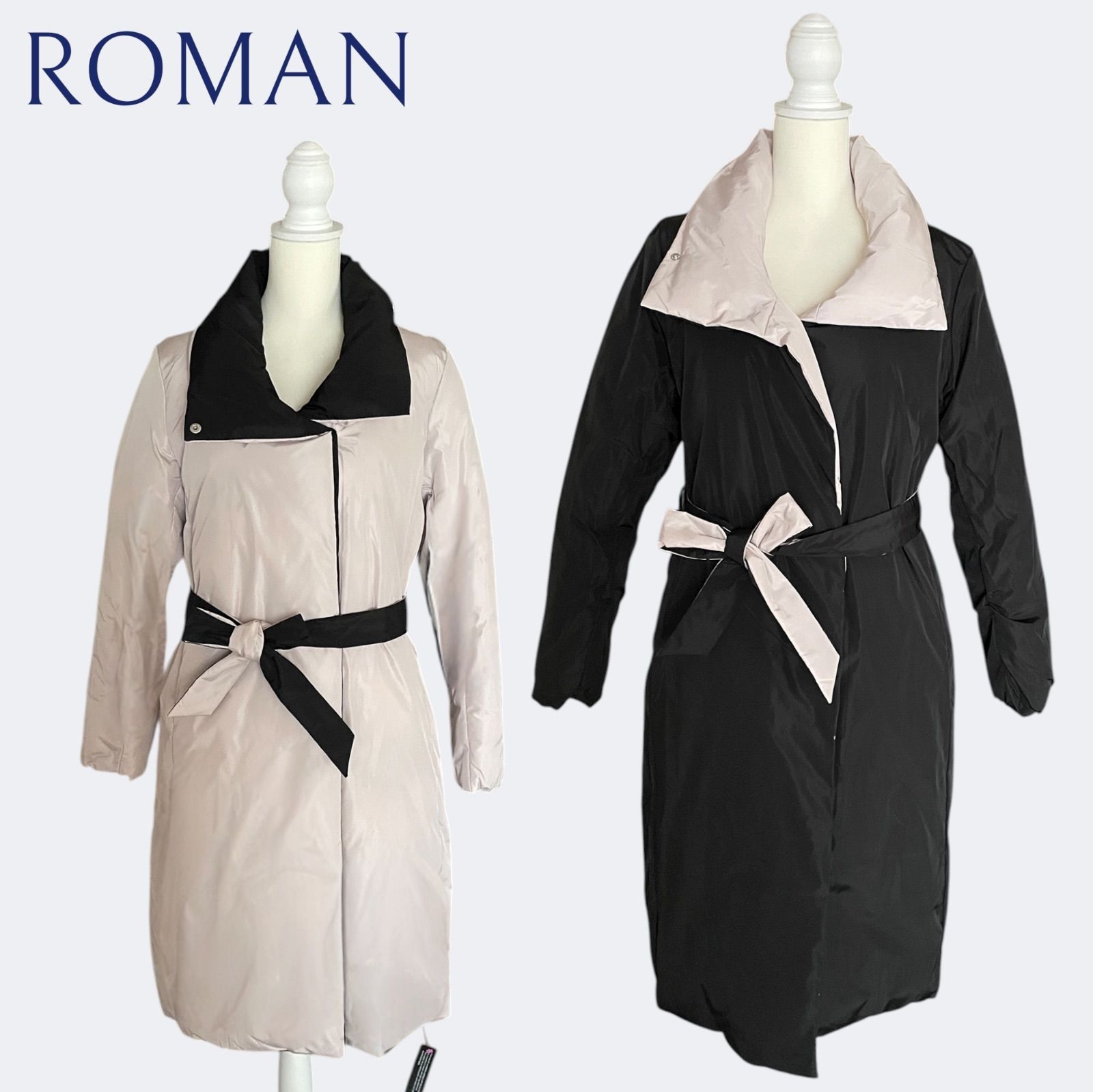 ROMANローマン 秋冬ブラック&オフホワイト リバーシブルお洒落フェイクダウンコート M