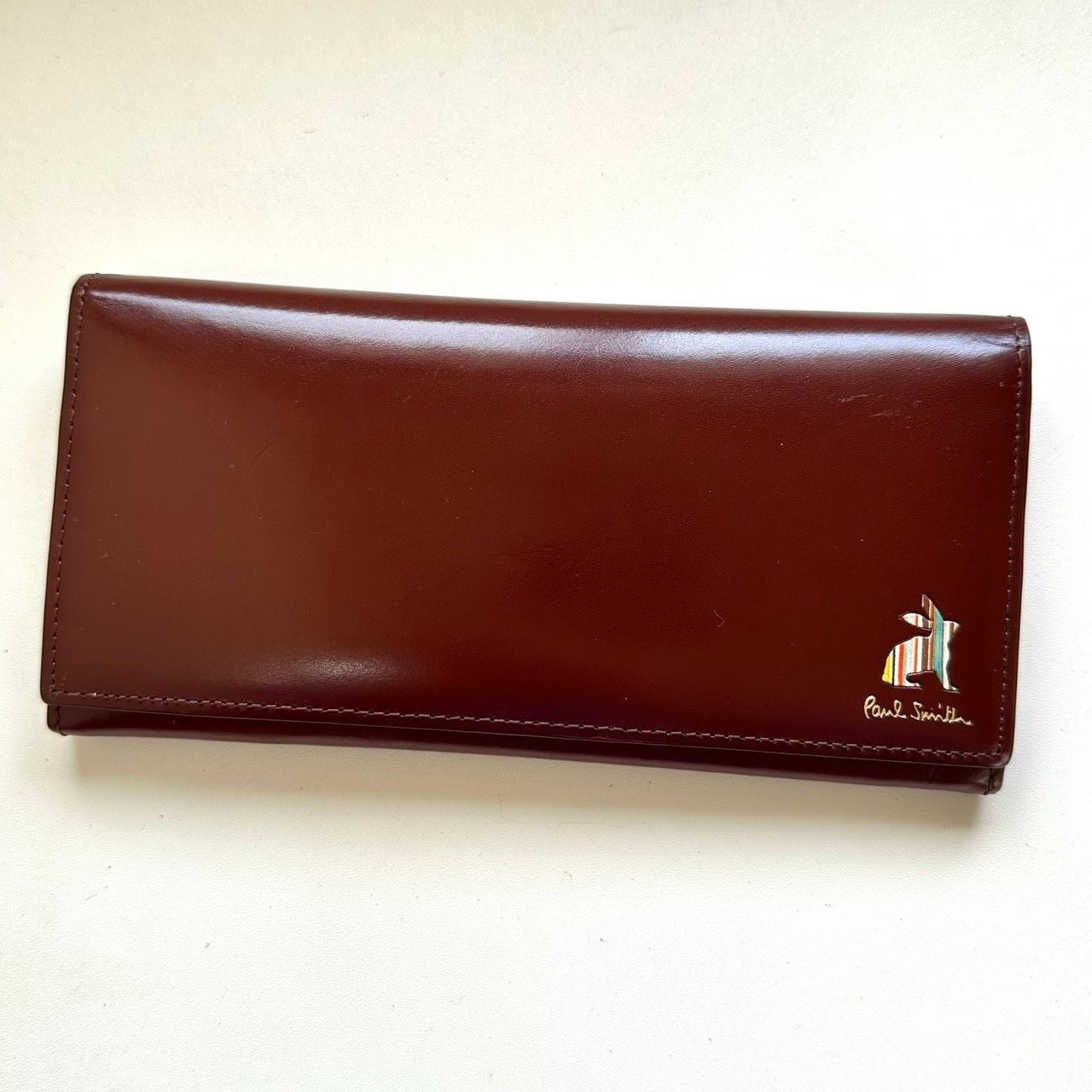 ポールスミス Paul Smith 長財布 マーケトリーストライプラビット ワインレッド