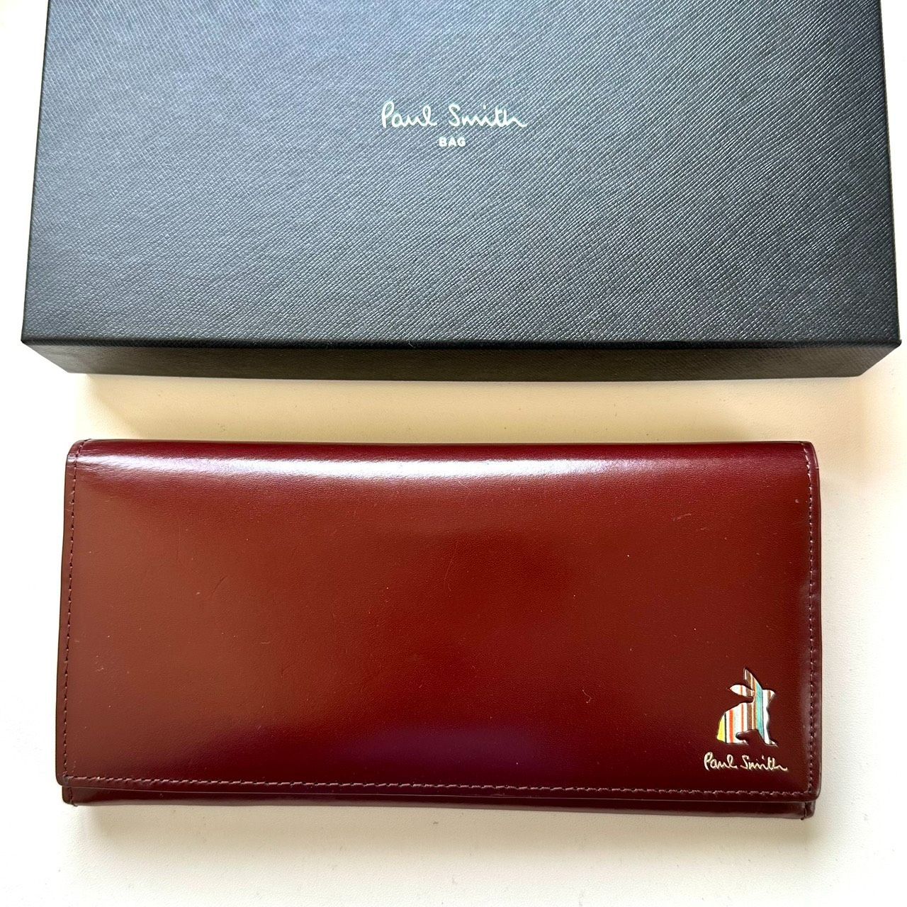 ポールスミス Paul Smith 長財布 マーケトリーストライプラビット ワインレッド