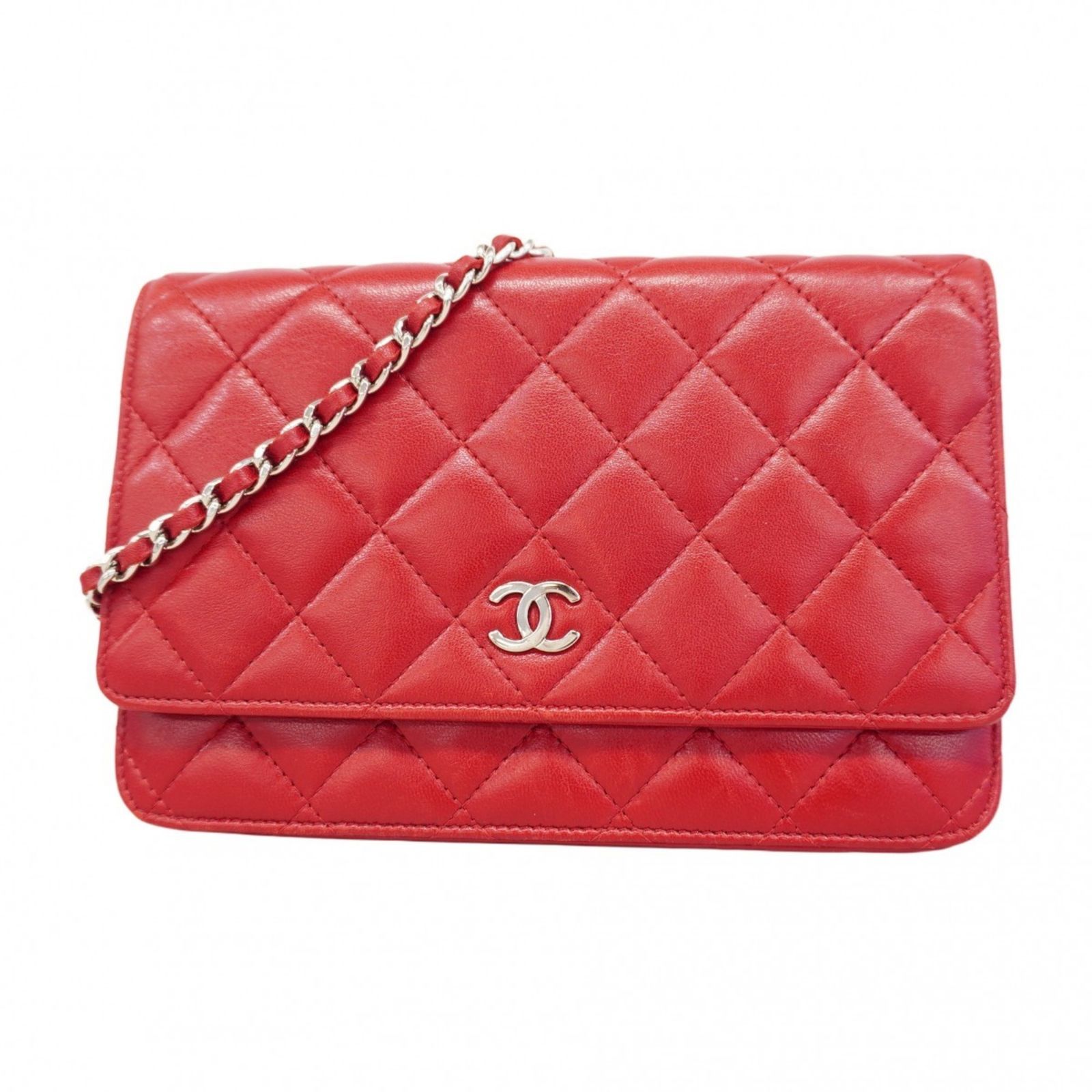 シャネル Chanel シャネル ショルダーウォレット マトラッセ チェーンショルダー ラムスキン レッド レディース