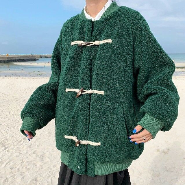 オルチャン もこもこ ファーブルゾン アウター ジャケット 緑