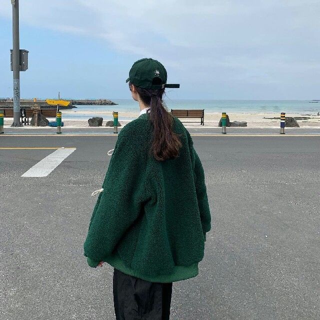 オルチャン もこもこ ファーブルゾン アウター ジャケット 緑