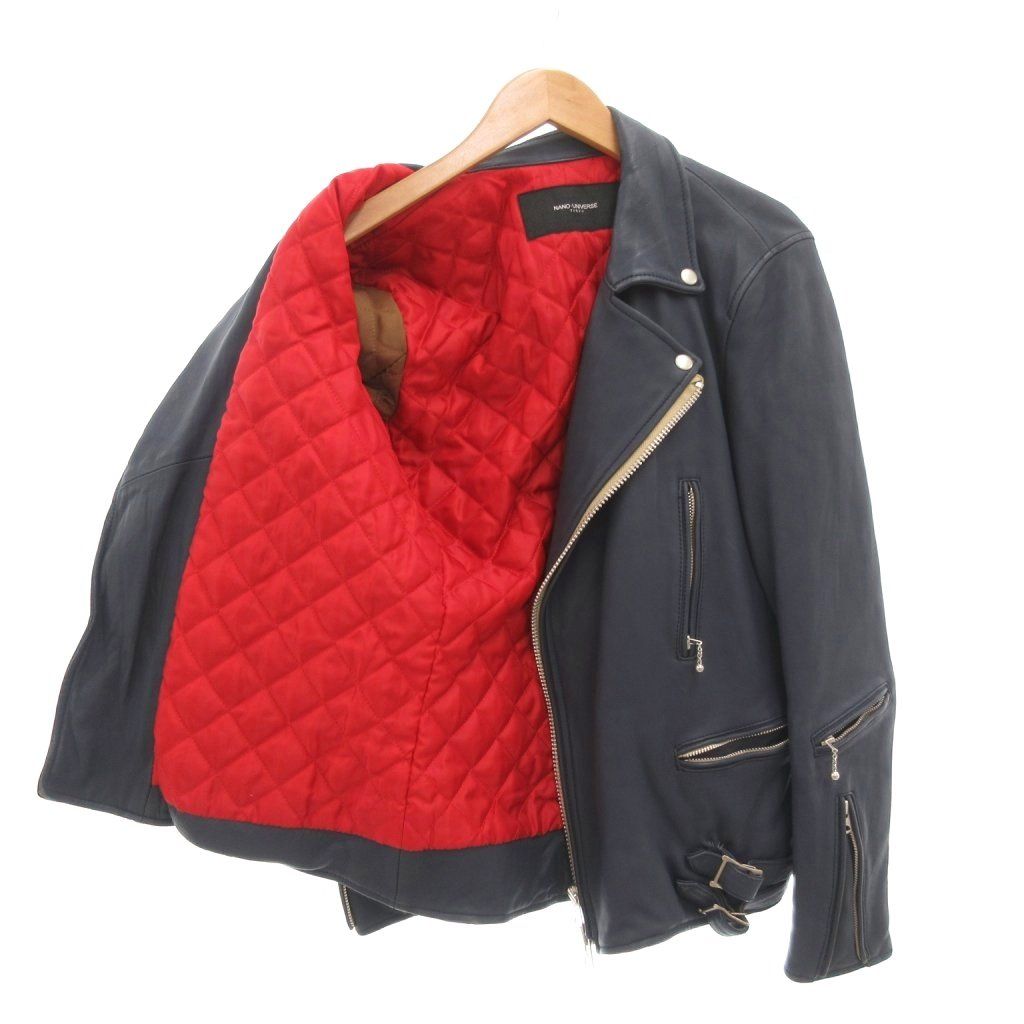 NANO-UNIVERSE ネイビー レザーライダースジャケット NANO universe（ナノユニバース）の「コンビネーションレザーブルゾン