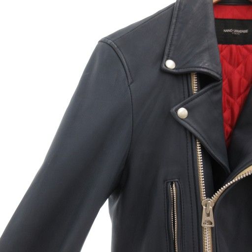 NANO-UNIVERSE ネイビー レザーライダースジャケット NANO universe（ナノユニバース）の「コンビネーションレザーブルゾン