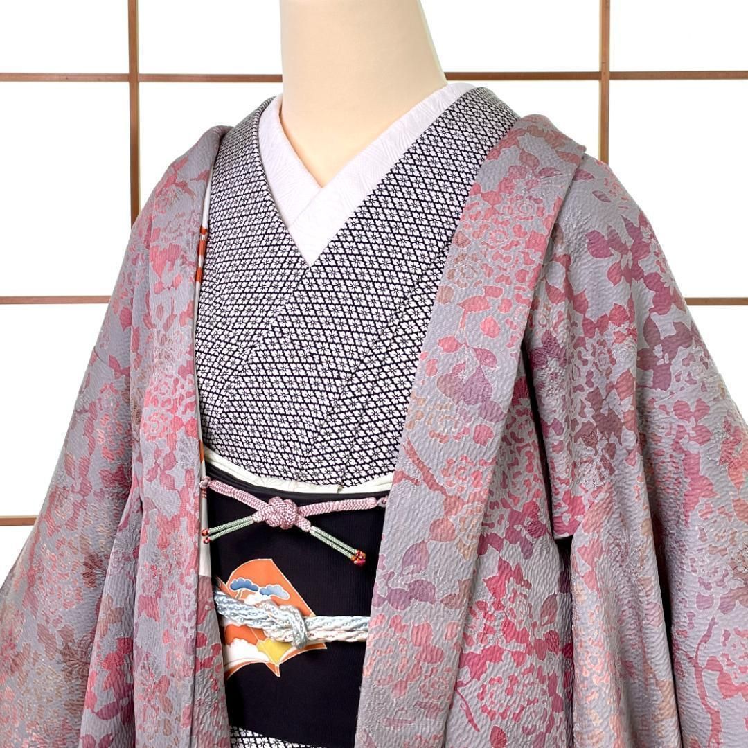 羽織 染色工芸作家 辻本雅敏作 正絹 草木染 ろうけつ染 草花柄 グレー