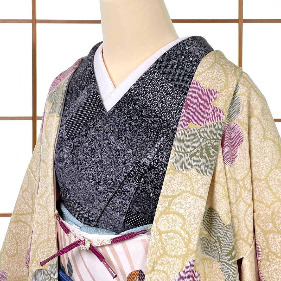 長羽織 正絹 梅尽くし 花柄 淡い抹茶 身丈100 cm 着物 kimonolove 仕立替え品 オゾン消臭サービス A 2111
