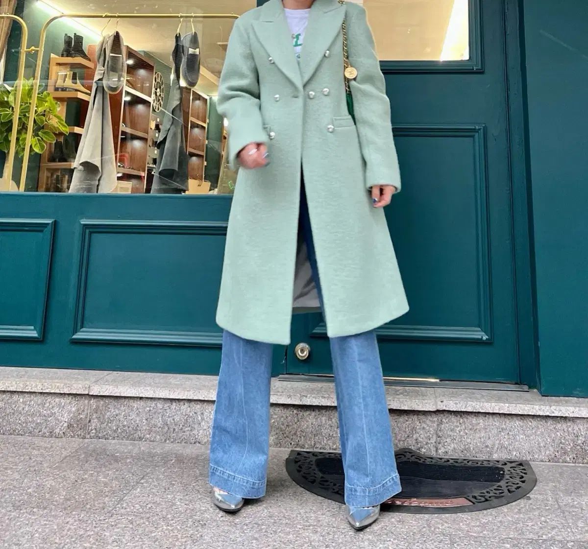 JS NEW YORK スタイル 当日発送 アルパカ ボタンポイント ミント ウール ロングコート