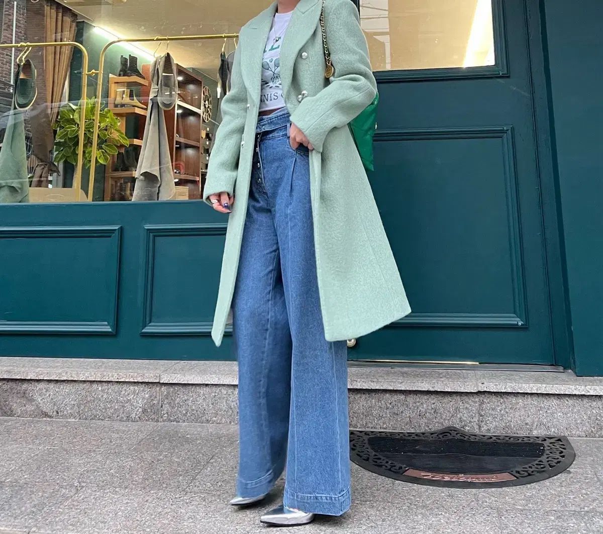 JS NEW YORK スタイル 当日発送 アルパカ ボタンポイント ミント ウール ロングコート