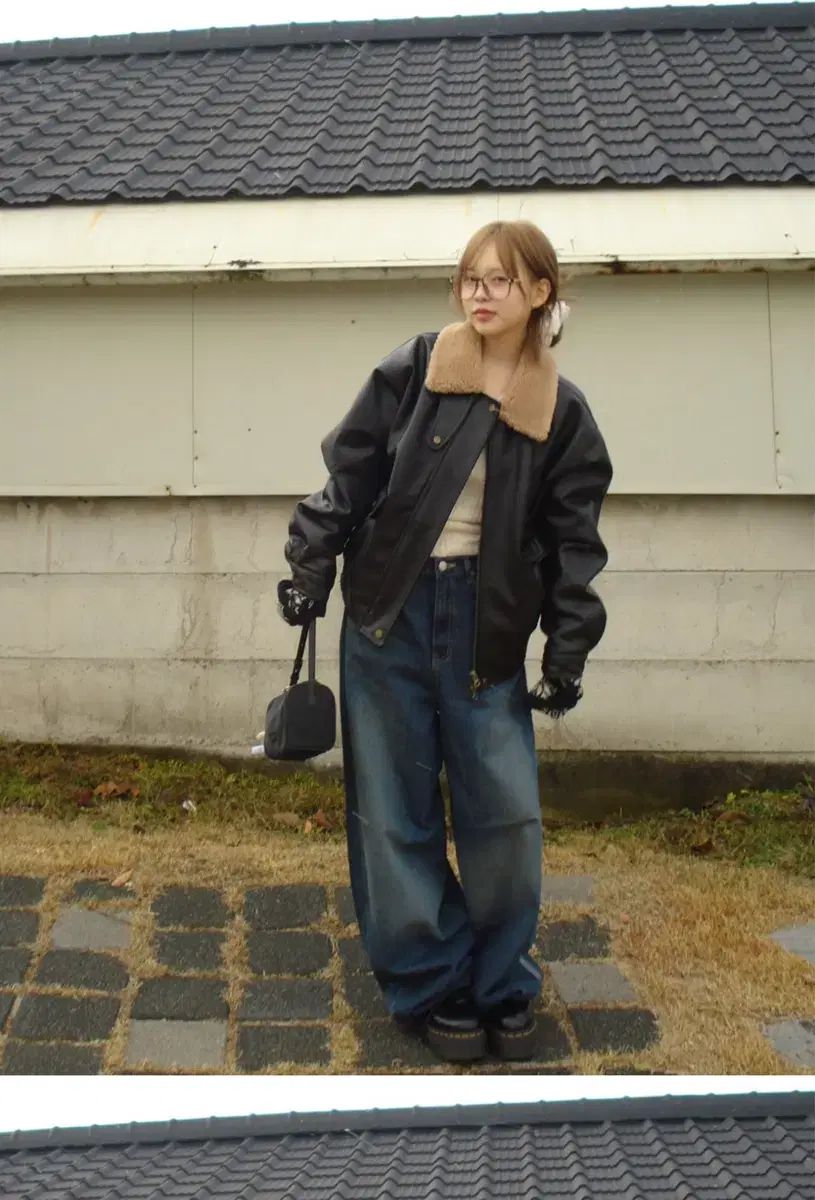 our cabinet pebble leather jacket ブラック ムートン