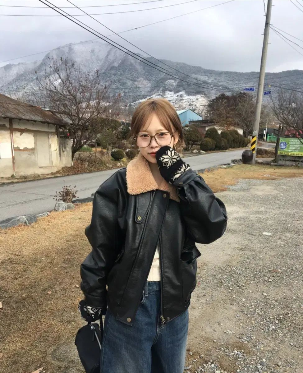 our cabinet pebble leather jacket ブラック ムートン