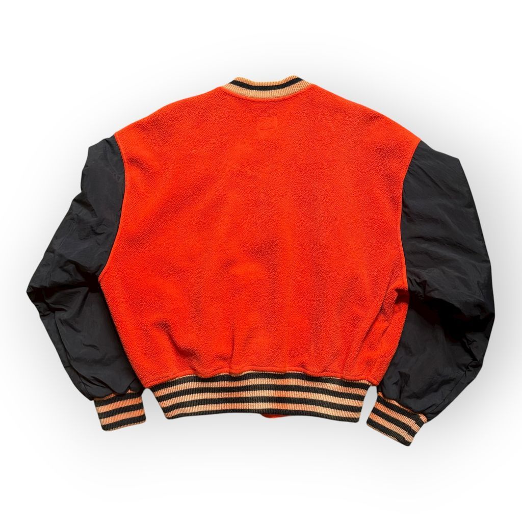 90’s Benetton イタリア製 フリース×ナイロン スタジャンジャケット ベネトン オレンジ×ブラック アメカジ 古着 アメリカ古着 都内 中野区 古着屋