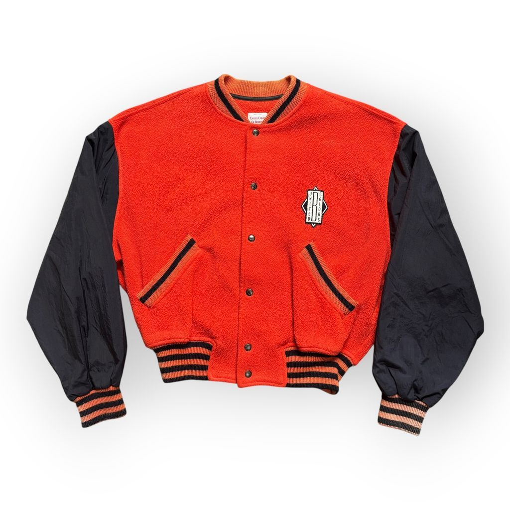 90’s Benetton イタリア製 フリース×ナイロン スタジャンジャケット ベネトン オレンジ×ブラック アメカジ 古着 アメリカ古着 都内 中野区 古着屋