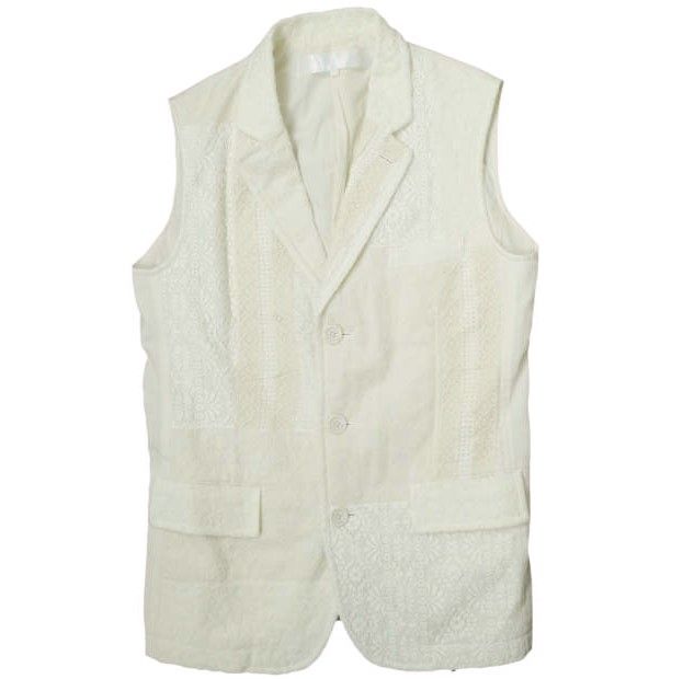tao COMME des GARCONS タオ コムデギャルソン 22SS レースMIX ニードル加工ベスト TI-V002 M オフホワイト ジレ スリーブレス ジャケット 定価132 000円 トップス g14121