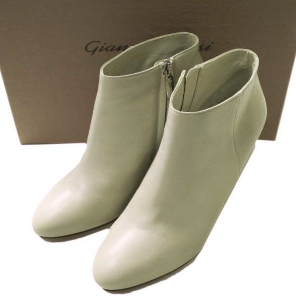 Gianvito Rossi ジャンヴィトロッシ イタリア製 ナッパレザーサイドジップブーティ GO 0953 85 RIC NAPSHEL 36 23 cm グレージュ アンクルブーツ シューズ g 18070