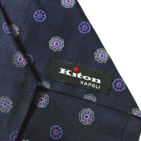 KITON キートン イタリア製 ポルカドットシルクネクタイ NAVY PURPLE
