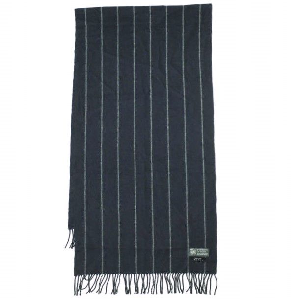 OF ELGIN x UNITED ARROWS ジョンストンズ オブ エルガン ユナイテッドアローズ 別注 スコットランド製 カシミヤストライプマフラー NAVY フリンジ ストール カシミア g 20256