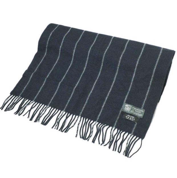 JOHNSTONS OF ELGIN x UNITED ARROWS ジョンストンズ オブ エルガン ユナイテッドアローズ 別注 スコットランド製 カシミヤストライプマフラー NAVY フリンジ ストール カシミア g20256
