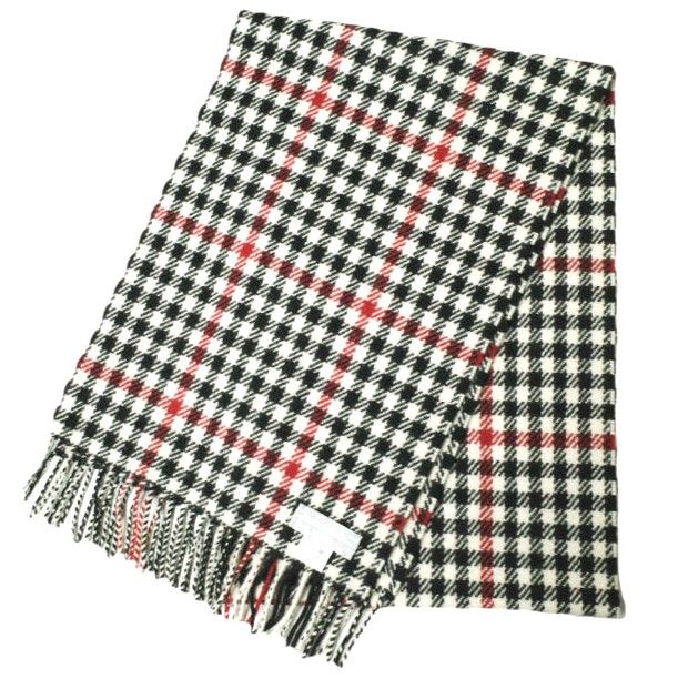 Joshua Ellis ジョシュアエリス イギリス製 タータンチェックカシミヤマフラー 1336-343-3528 IVORY フリンジ ストール g20555