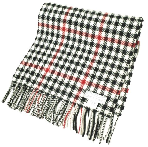 Joshua Ellis ジョシュアエリス イギリス製 タータンチェックカシミヤマフラー 1336-343-3528 IVORY フリンジ ストール g20555