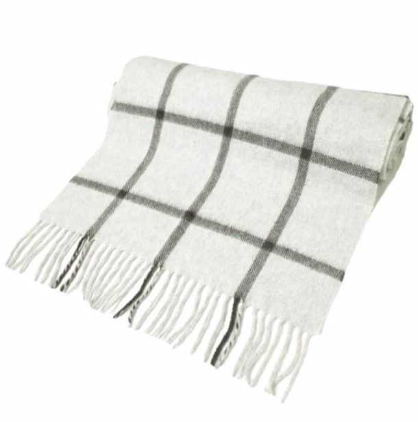 Joshua Ellis ジョシュアエリス イギリス製 ウィンドウペンチェックカシミヤマフラー 1336-343-3793 GRAY フリンジ ストール g20556