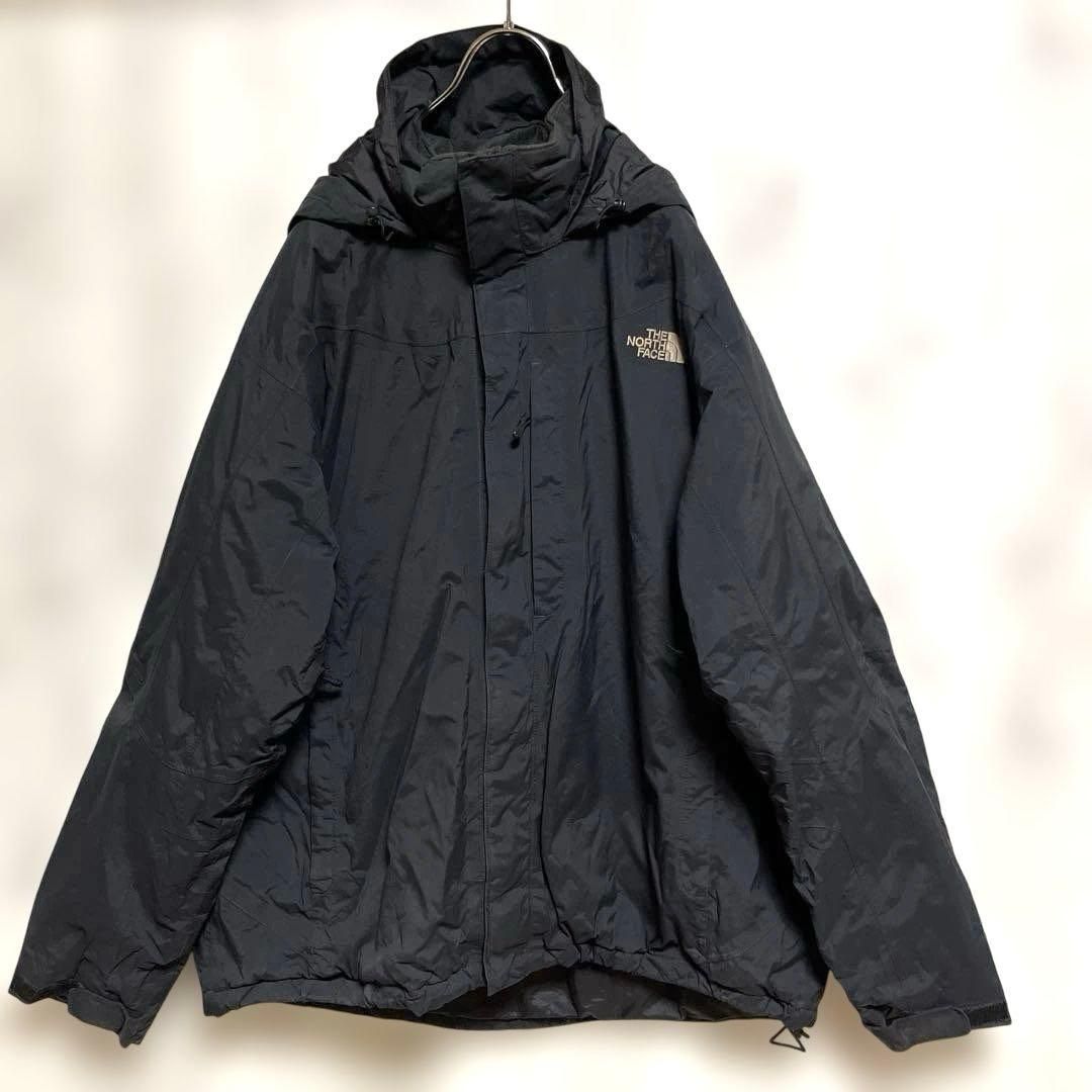 THE NORTH FACE ザノースフェイス マウンテンパーカー ブラック 黒 メンズXXLサイズ ナイロンジャケット ビック大きめ 古着 ブランドロゴ刺繍