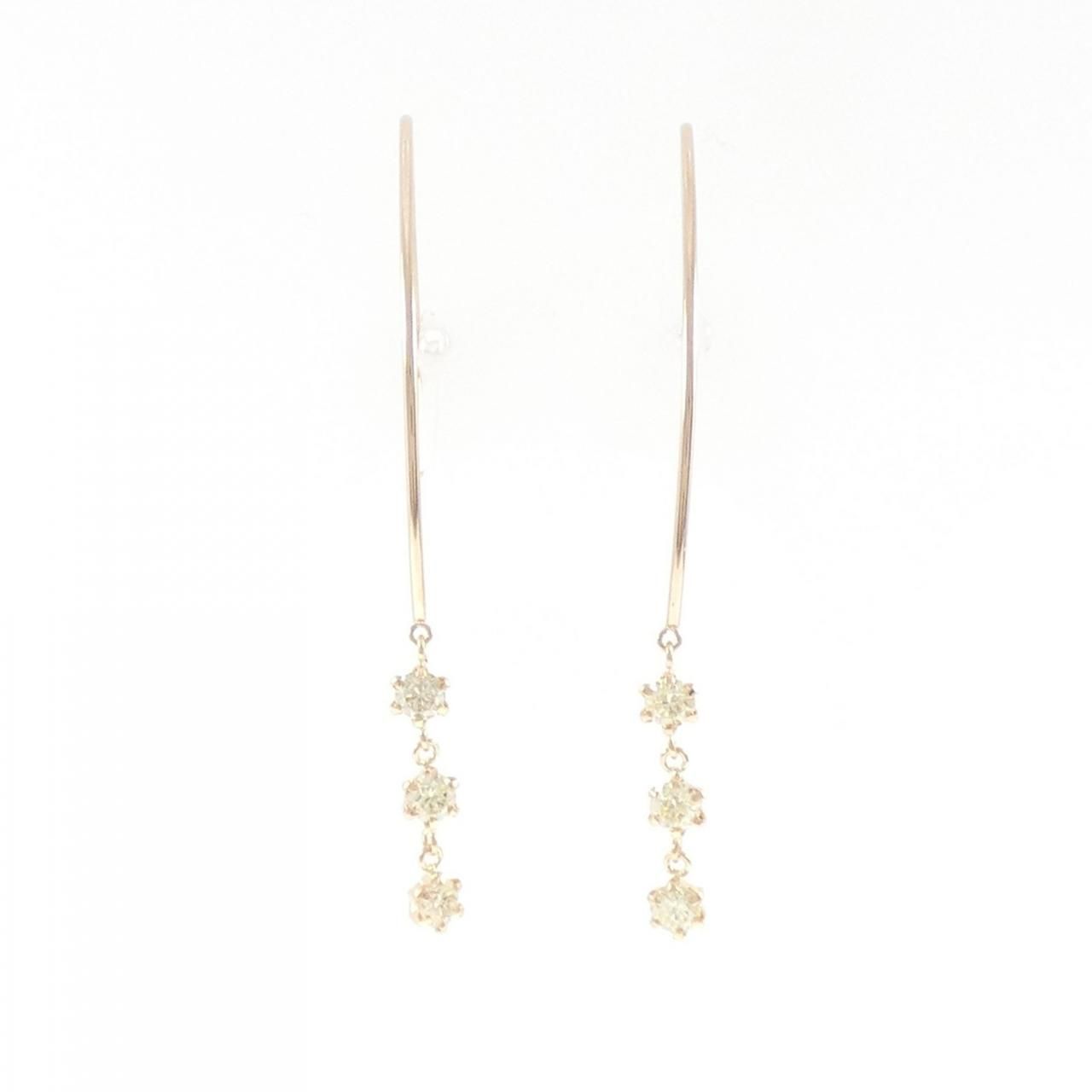 K18PG スリーストーン ダイヤモンド ピアス 0.50CT