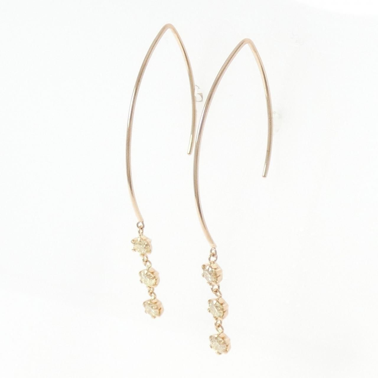 K 18 PG スリーストーン ダイヤモンド ピアス 0.50 CT