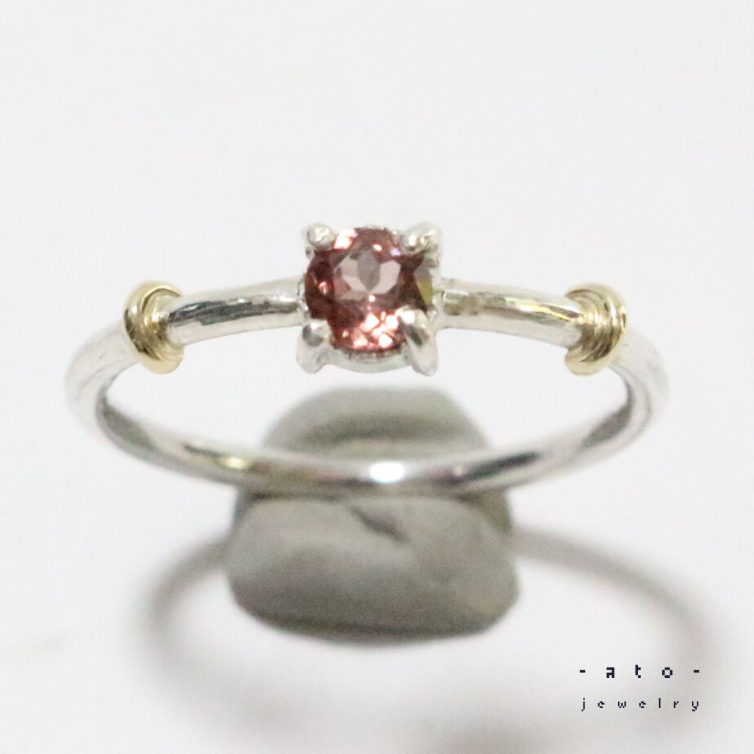 哀愁漂うキラキラ！レッドブラウン色のジルコンK10小ワッカシルバーリング11号 哀愁漂うキラキラ！レッドブラウン色のジルコンK10小ワッカシルバー