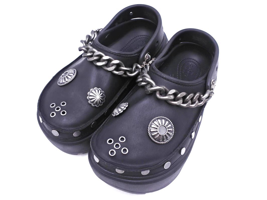 crocs クロックス 別注 ATMOS PINK Stomp Embellished Clog サンダル シューズ size 7 23ｃｍ 黒 レディース