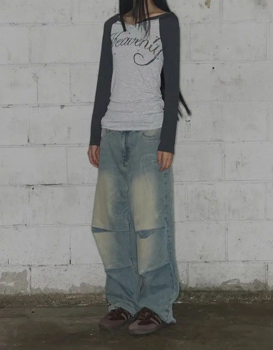 ファンシークラブ エンジェル ヴィンテージ ウォッシュ ピンタックパンツ BLUE F25QD891