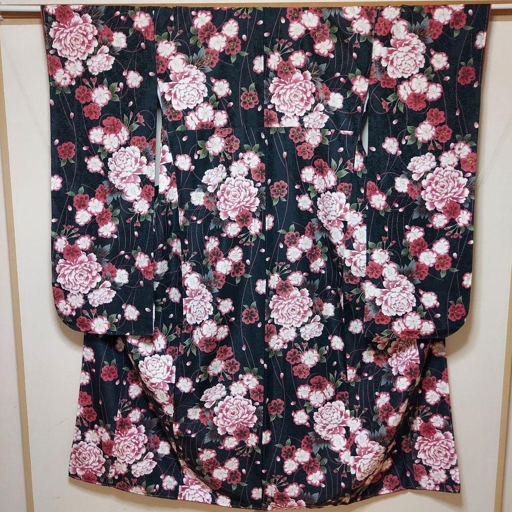 ポリエス in style 振袖 袷 広衿 洗える着物 仕付け糸 トールサイズ アッシュエル 裄68 cm 丈166 5