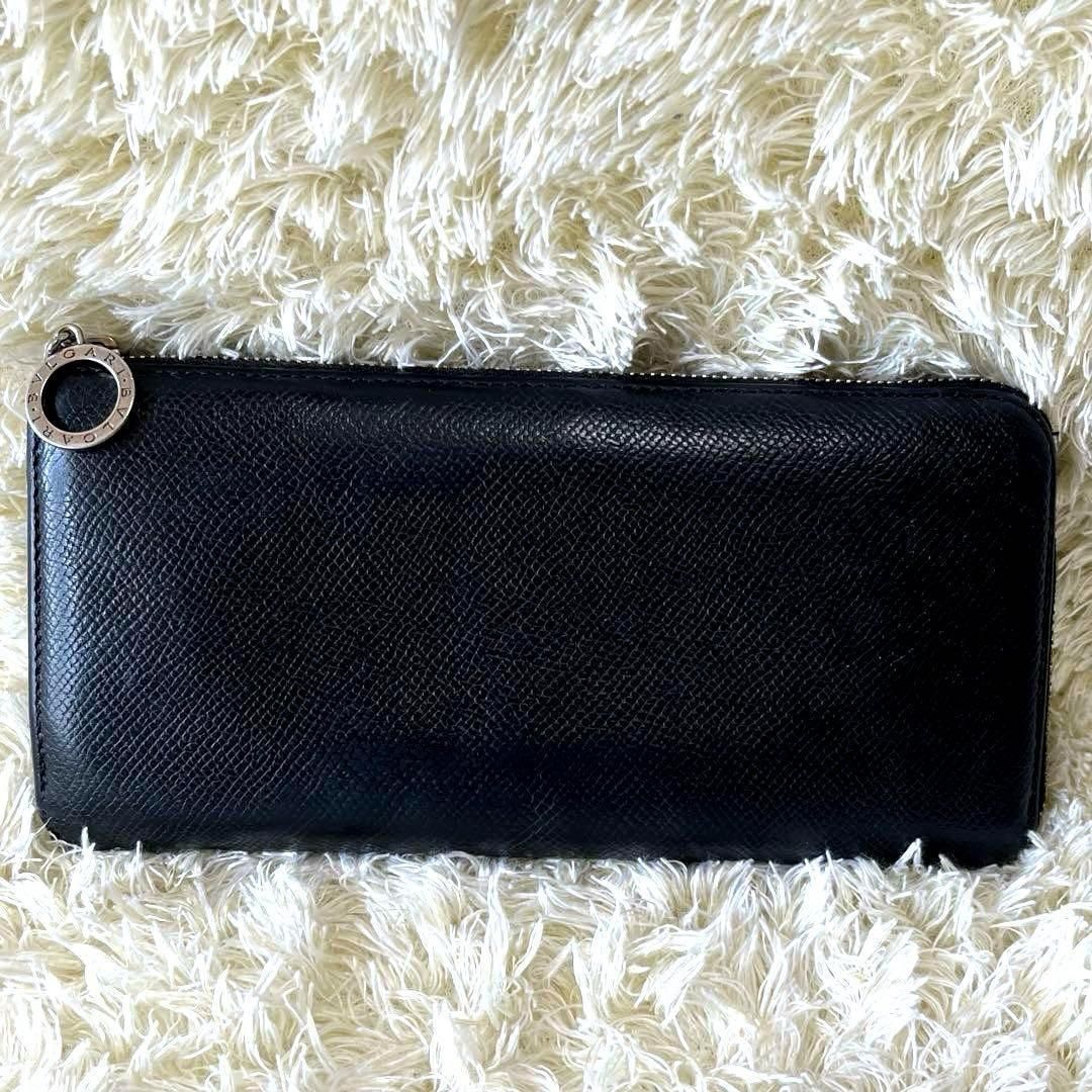 BVLGARI ブルガリ ラウンドファスナー 長財布 L字 ブラック黒 ロゴ金具