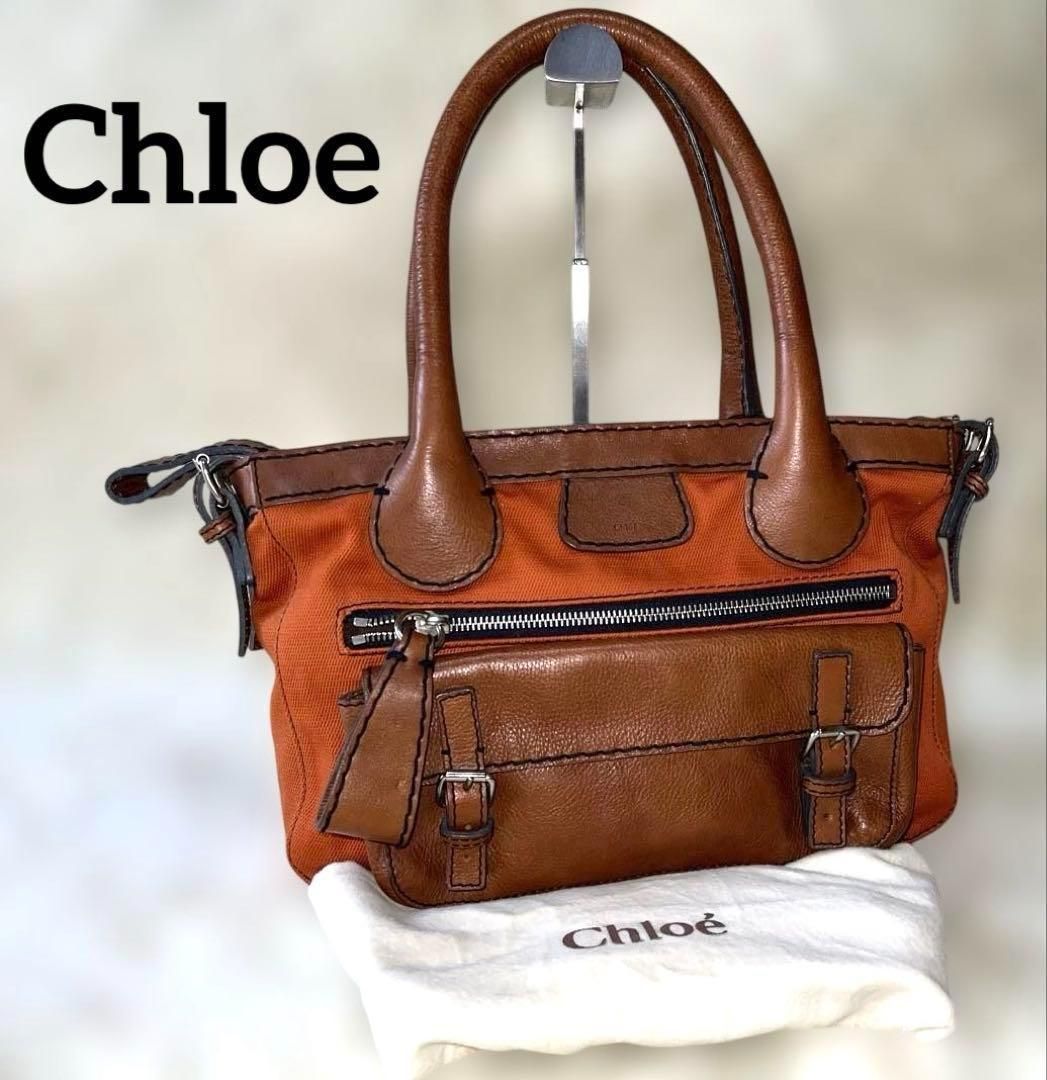 CHLOE クロエ トートバッグ 節約 本革 レザー 肩掛け エンジ×ブラウン  