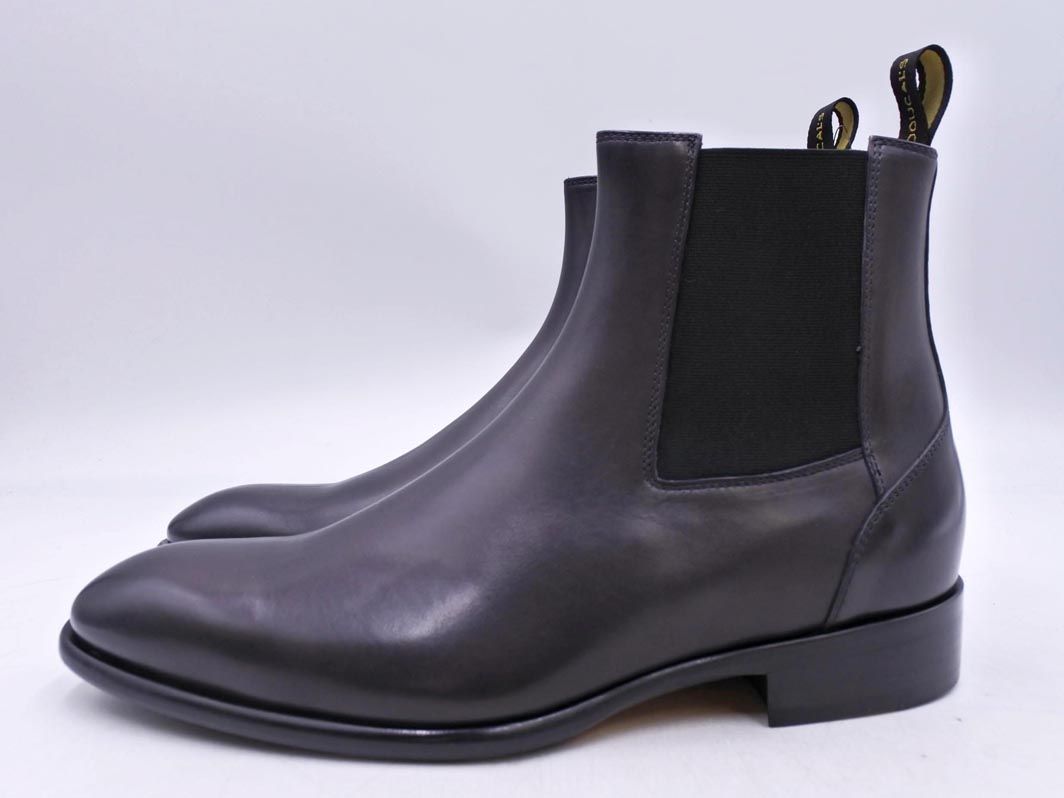 DOUCAL S デュカルス チェルシー 本革 レザー サイドゴア ブーツ size41 25.5cm位 黒 メンズ