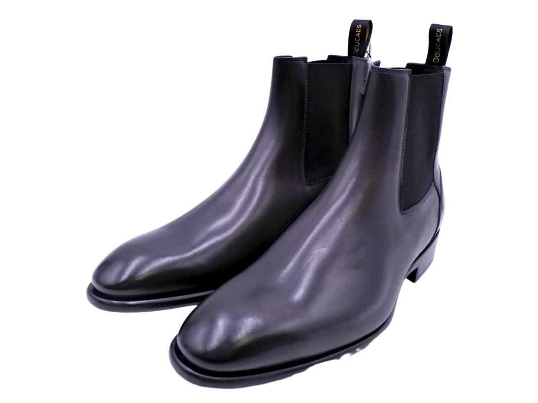DOUCAL S デュカルス チェルシー 本革 レザー サイドゴア ブーツ size41 25.5cm位 黒 メンズ