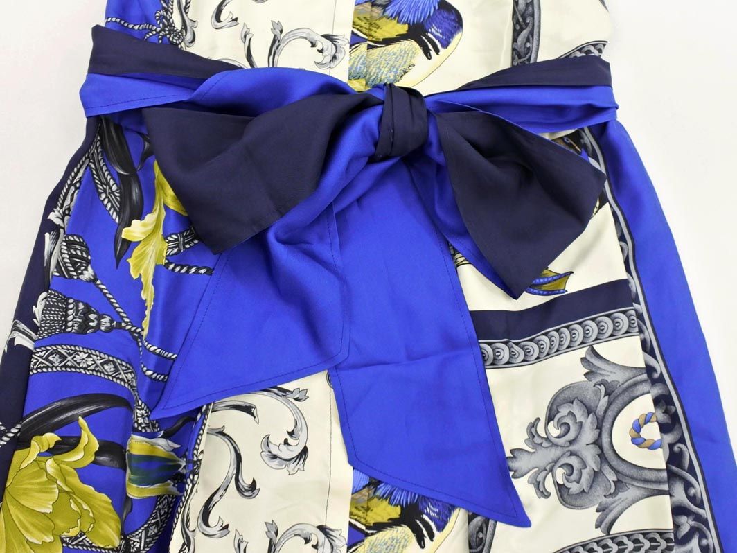  Salvatore Ferragamo サルヴァトーレフェラガモ シルク 鳥 スカーフ柄 ノースリーブ ワンピース size 38 青 レディース ノースリーブ その他