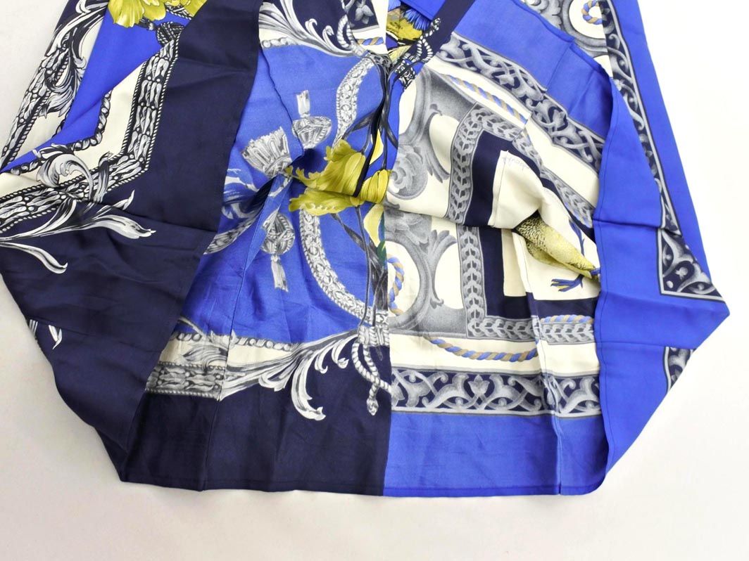Salvatore Ferragamo サルヴァトーレフェラガモ シルク 鳥 スカーフ柄 ノースリーブ ワンピース size 38 青 レディース