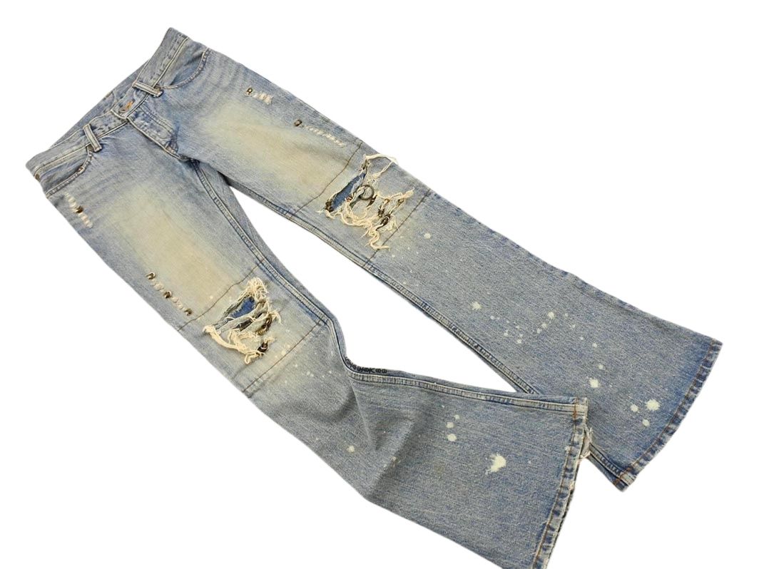 IF SIX WAS NINE イフシックスワズナイン MUD MAX BCM 351 DK ボタンフライ ダメージ加工 フ デニムパンツ size 28 水色 メンズ