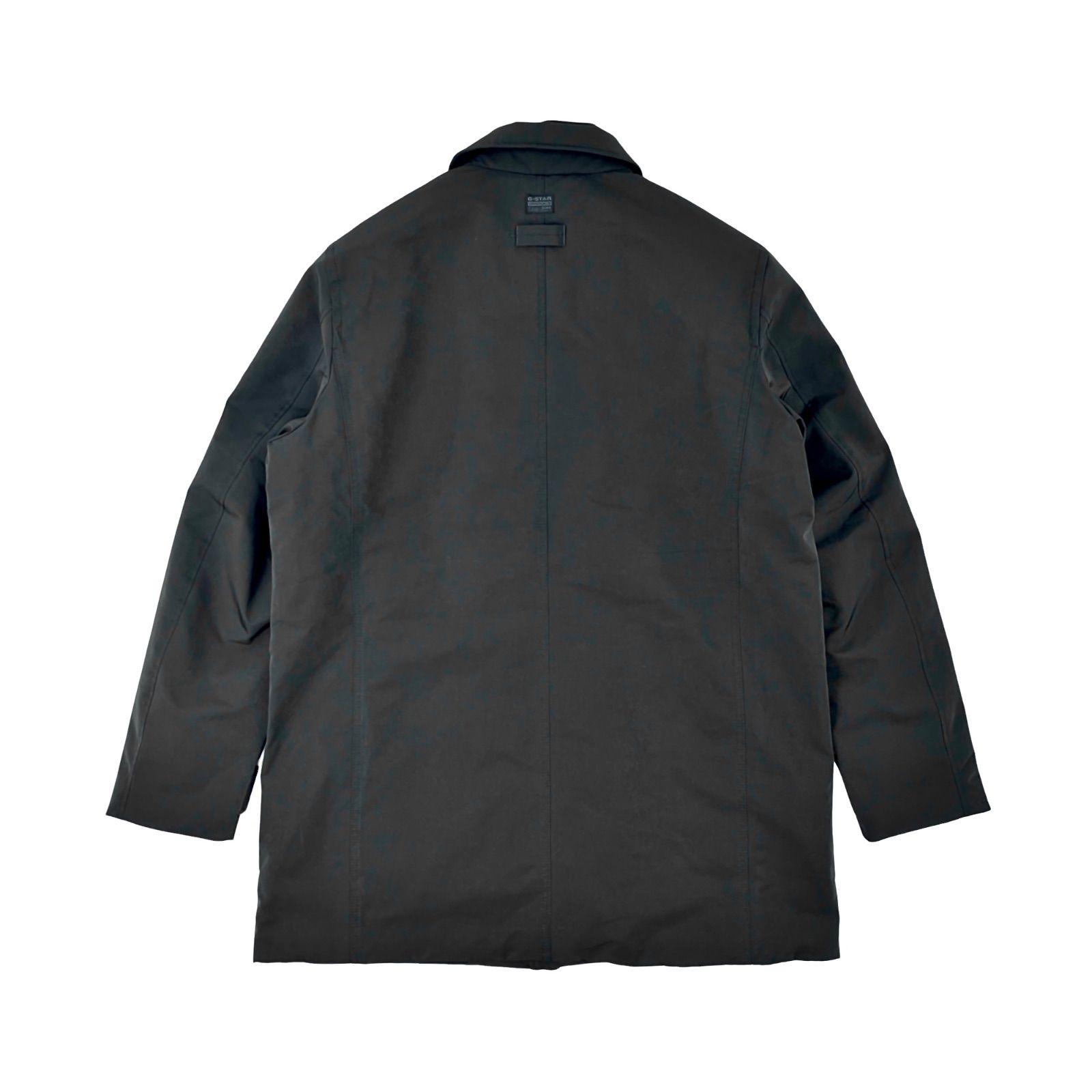 G-Star RAW ジースター ロゥ 比翼 フライフロント ミドル丈 チンストラップ 防寒 ウォーム 中綿 ウインター ステン コート 黒 ブラック オランダ アムステルダム ユーロ デニム ブランド シック ビジネス カジュアル ウインタージャケット