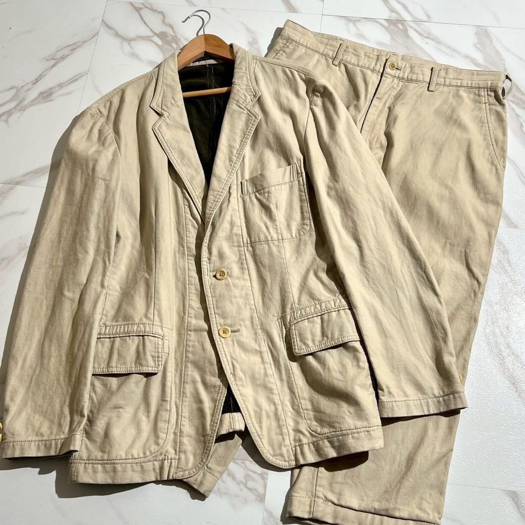 Y s for men ワイズフォーメン Yohji Yamamoto ヨウジヤマモト シングルセットアップ カジュアルスーツ テーラードジャケット ワイドパンツ フルレングス コットン ベージュ XLサイズ相当 メンズ
