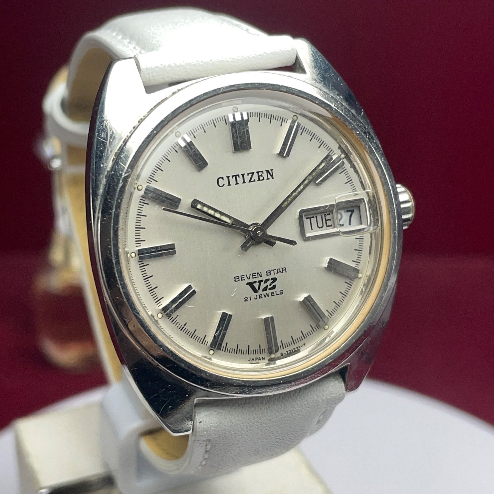  70s シチズン セブンスターV2 自動巻 風防 交換済 純正リューズ 腕時計 ヴィンテージ アンティーク CITIZEN デイデイト 稼働品 コーチジャケット 自動巻き時計 腕時計(アナログ)
