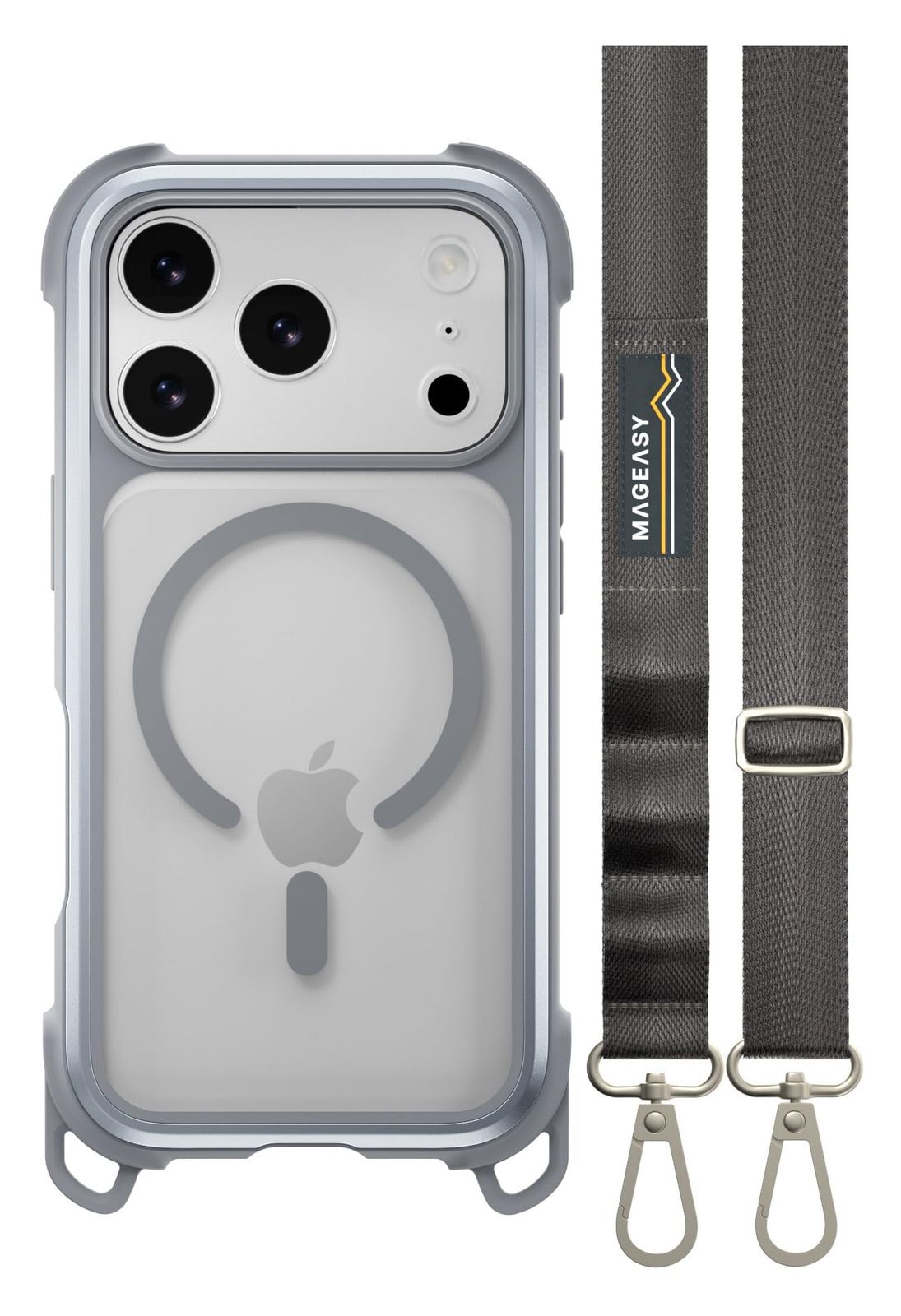 MagEasy iPhone 17 Pro 対応 ケース クリア ショルダー ストラップ MagSafe 対応 耐衝撃 スマホケース マグセーフ 透明 頑丈 ショルダーケース iPhone17Pro アイフォン17Pro 対応 携帯ケース O