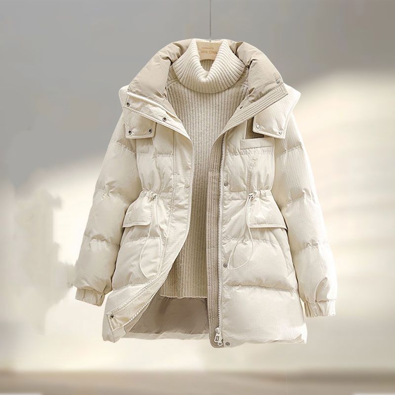 秋冬 韓国風 ダウンジャケット ミディアムロングダウンコート レディース ウエストシェイプ スリムデザイン 小柄対応 防寒百搭