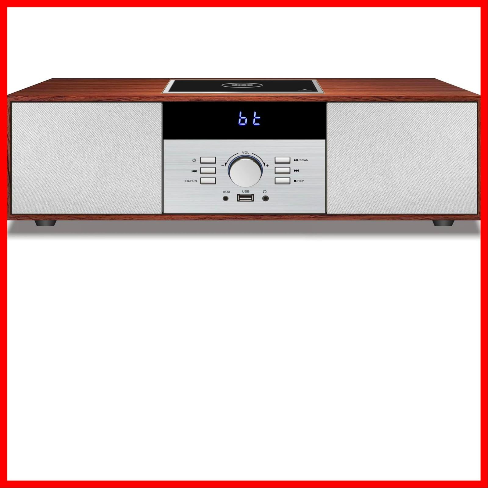 CDプレーヤー ヴィンテージスタイル HiFiステレオシステム ONEBODY 30W CD FM USB Bluetooth対応 MP3再生USBポートヘッドフォンジャック リモコン